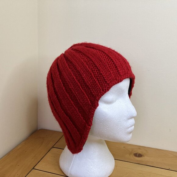Columbia Knit Winter Beanie Hat Tuque Red with Lined Ear Flaps Adult Size - Picture 1 of 10